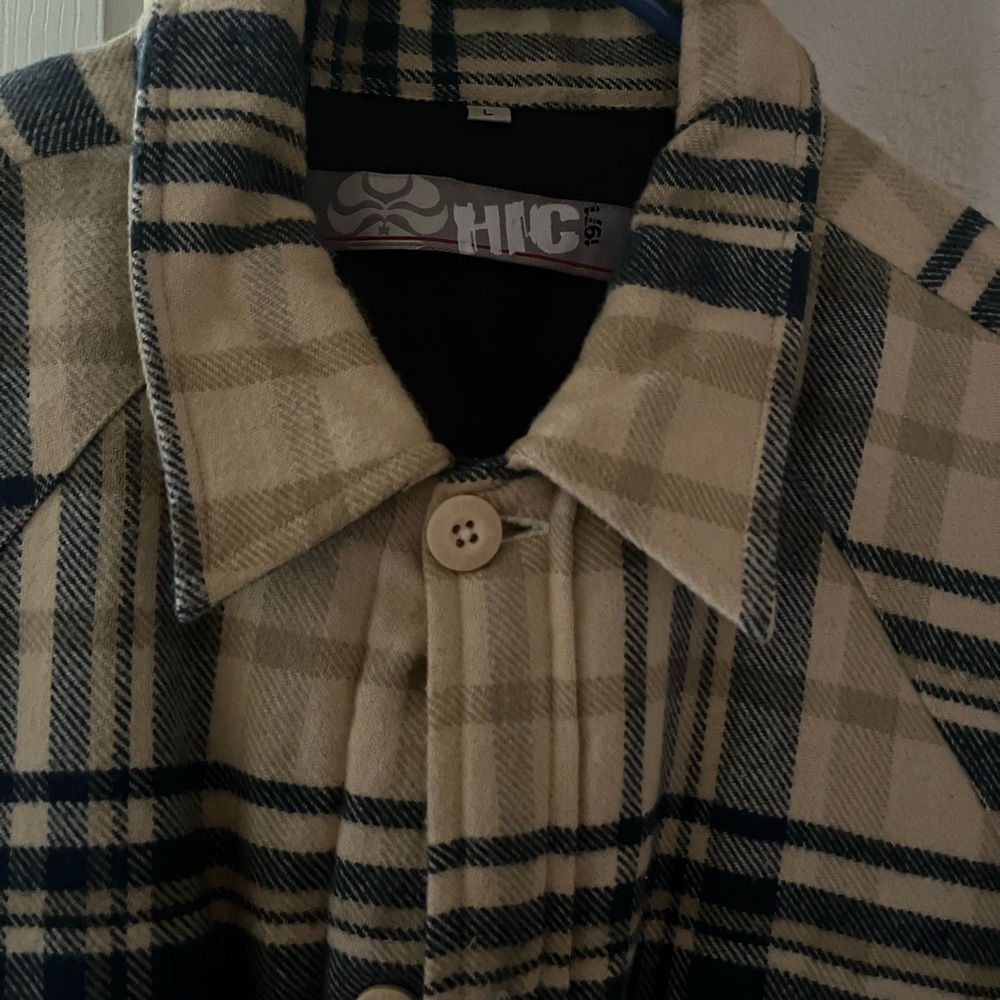 Flannel jacket kaki color with light blue